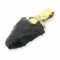 .Vintage 14ct Yellow Gold Handmade Black Obsidian Arrowhead Pendant 11.4g