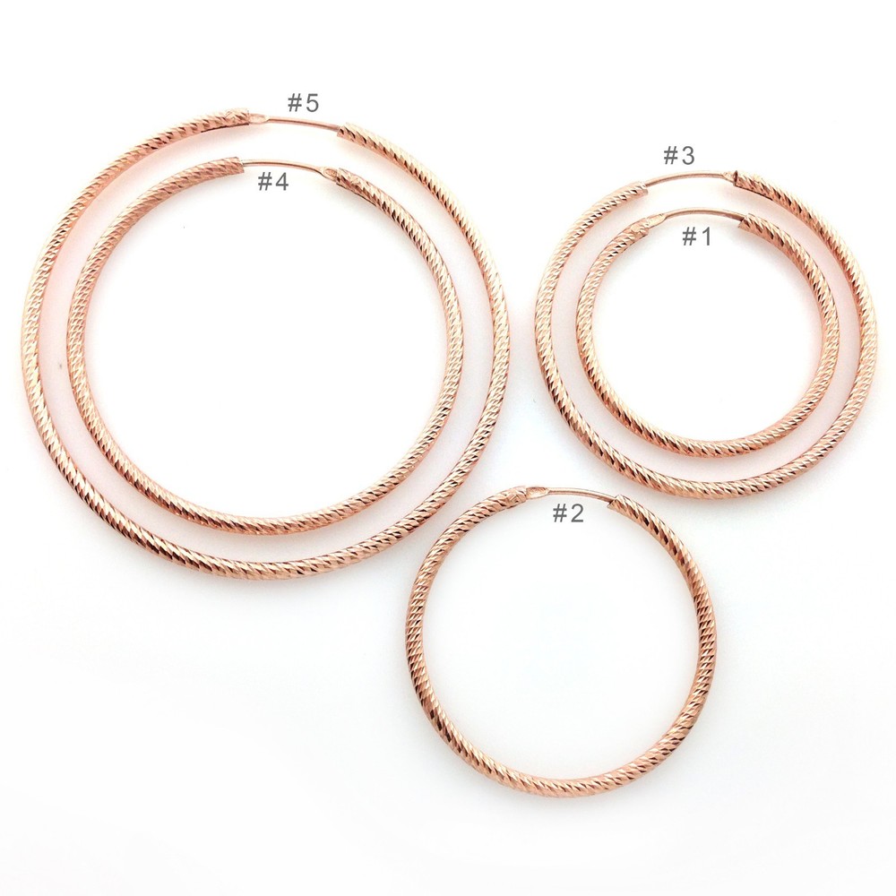 ITALY 14K Rose Gold Vermei HOOP Earrings-Rose Gold Over Solid Silver Hoops-2mm