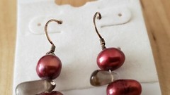 Genuine PEARL& STONE Earrings, 1.75″ long, 925 Sterling SILVER, Hand Made in USA