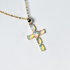 Cross Pendant Australian Solid Opal Pendant ONLY 14K Yellow Gold