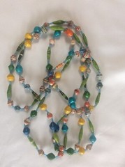Paper Wrapped Beaded Necklace 80in. MultiColored with Small Blue Beads Africa