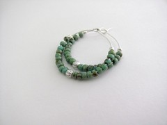 Turquoise Glass Hoop Earrings Silver Plated Beaded Boho Urban Earrings