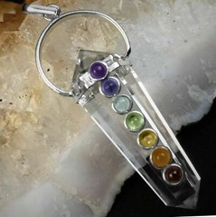 Quartz Crystal Point Double 7 Chakra Stone Silver Pendant Necklace Reiki Healing