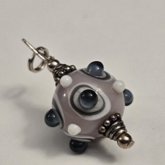 Vintage Lampwork Glass Pendant, Lavendar Gray White Silver, Globe Round, Artisan