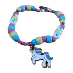 Handmade Elastic Bracelet-6.75 in-2 Unicorn Charms-Plastic Round and Heart Beads