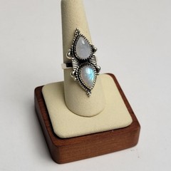 Unique Design! Pretty 2-Stone Moonstone Ring 925 Sterling Silver Size Adj. 5-10