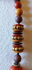 Vintage Handcrafted 24″ Beaded Wood Metal Necklace Brown Red Gold Bohemian