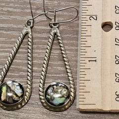 Vintage Alpaca Silver & Abalone Teardrop Dangle Earrings