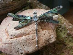 Dragonfly Sterling Silver 925 Blue Topaz Abalone XL Pin Brooch Pendant NEW E91
