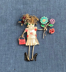 Sterling Silver and Gold Pin/Brooch/Pendant “Shopping Brat” Signed by Carrette