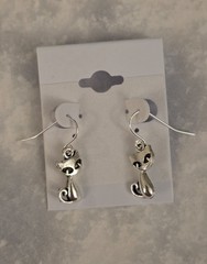 Sterling Silver Hooks Cat Pewter Charm Earrings Free Shipping