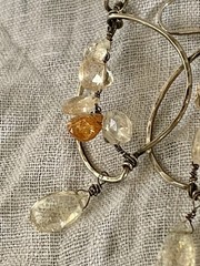 Artisan Pounded 925 Wirework W/ Briolette Faceted Crystal Dangle Drop Earrings