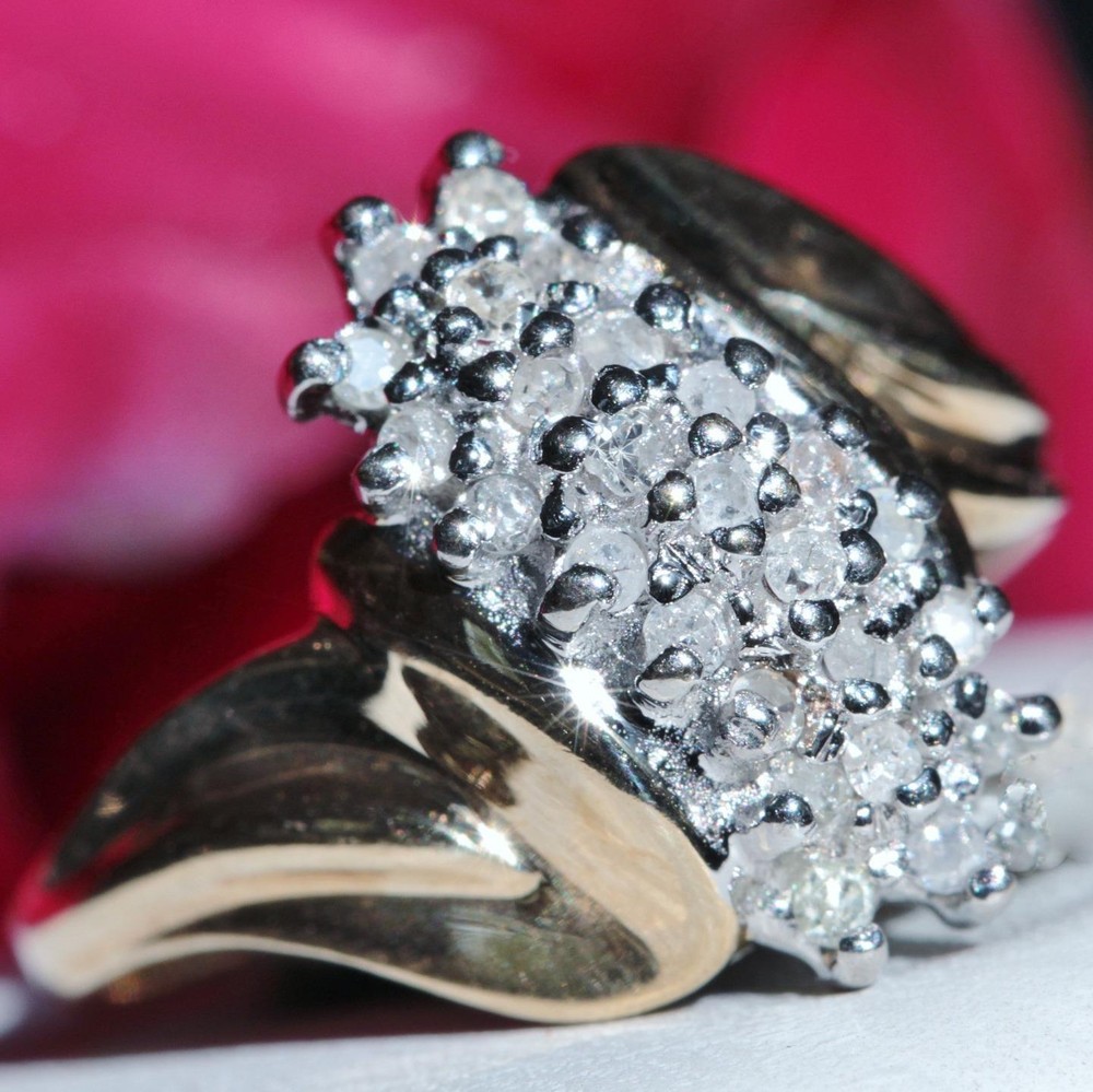 10k yellow gold ring 0.25c natural diamond sz 6.5 vintage handmade 2.65gr Gab183
