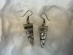 VTG Sterling Silver Four-Tier Articulated Earrings with Abalone Inlay Alpaca EUC