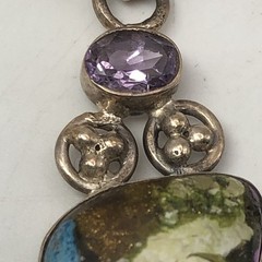 Copper Turquoise Multicolored Pendant With Amethyst Accents Set In 925 Sterling