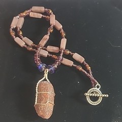 Handcrafted Necklace RUBY CORUNDUM Stone Gemstone&Glass Beaded Wire Wrapped 21″