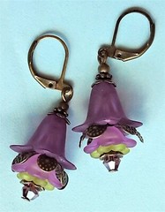 PURPLE LAVENDER acrylic FLOWER earring BRONZE LEVER BACK