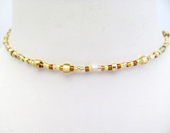 Gold Glass Choker Necklace Mixed Shape Boho Seed Bead Summer Spring
