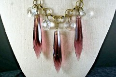 N#9, Handcrafted Necklace, Bronze Toned w/ Purple Glass Prisms, Crystals, 24 in.