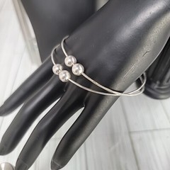 Bracelet Bangles Pair 925 Sterling Silver 6″ Sliding Ball Beads Handcrafted