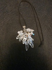 Handcrafted Quartz Crystal Point Charm Pendant Necklace, Beaded, Black Cord, 12…