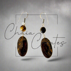 Tiger’s Eye Oval and Round Stones Set in .925 Sterling Silver Earrings