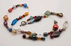 Unique Handcrafted Eclectic Necklace Multicolored Beaded Mix Glass Stone Crystal