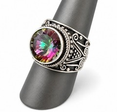 925 Sterling Silver Mystic Topaz Statement Ring Artisan Boho Scroll Size 8