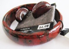 NEW Primavera Reddish Brown Lucite Pole Earrings & Bangle Bracelet Set S211