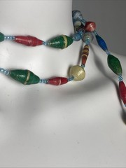 Handmade, extra-long necklace made from multicolor recycled paper beads 56”