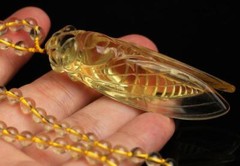 Natural Topaz Handcarved Gold Cicada Necklace Pendant for Women’s Birthday Gift