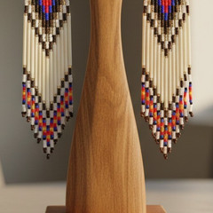 Tribal Earrings Native Large Boho American Seed Beads Handmade Earring