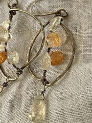 Artisan Pounded 925 Wirework W/ Briolette Faceted Crystal Dangle Drop Earrings