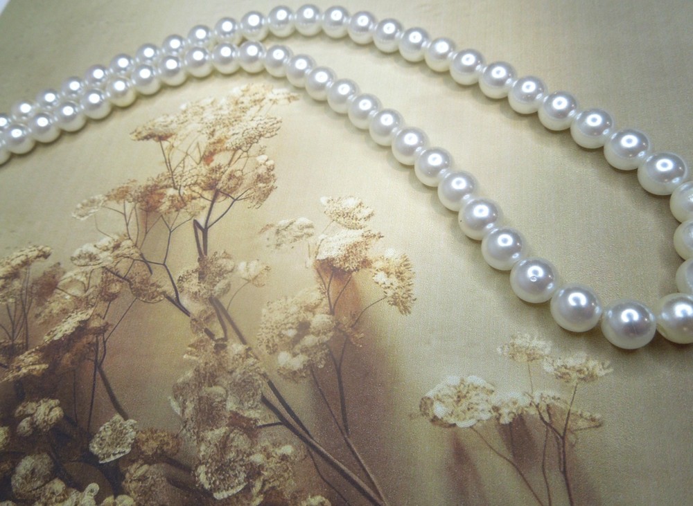 Glass pearl choker necklace handmade white single strand