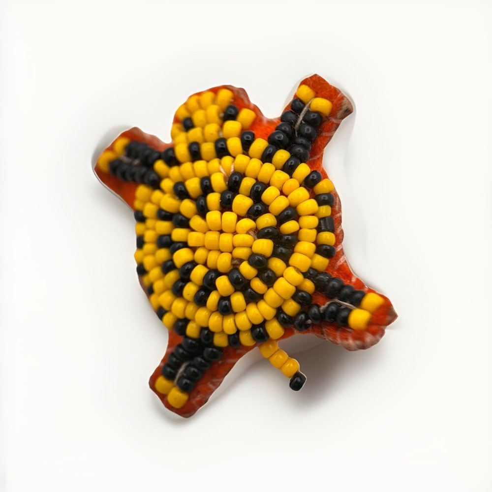 Vintage Beaded Starburst Brooch Pin Yellow Black Orange Felt Boho Artisan