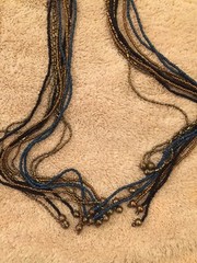 HANDMADE WOMEN NECKLACE BEADS HUICHOL STRANDS BLUE BLACK LONG SWEATERS GOLD