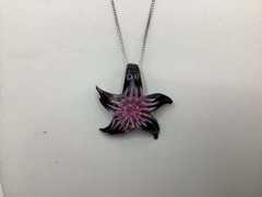Lotus Sea Star Art Murano Glass Pendant on 21” Sterling Silver Chain