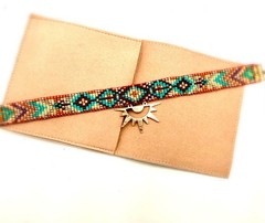 OOAK Artisan Handmade Beaded Choker Necklace Woven Seed Bead Boho Sun Charm New