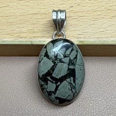 925 Sterling Green Bloodstone Jasper Pendant 9g 7.2mm Bail