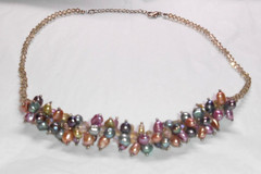 PASTEL Crystal & Natural Pearl adj 16″-19″ beaded necklace HANDCRAFTED