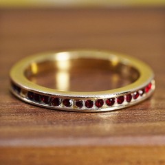 Size 7.75, vermeil gold over Sterling silver ring, 925 stackable band red cz