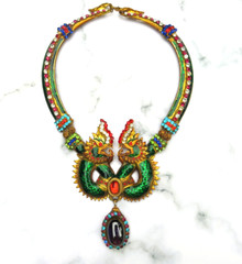 Dragon Necklace Purple Naga Crystal Pendant Multicolor Gemstones Thai Amulet VTG