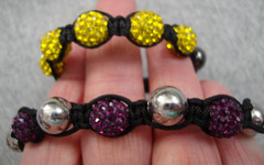 Rhinestone Shamballa Bead Macrame Slide Bracelet Bohemian Purple Yellow Hematite