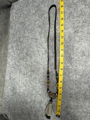 Beaded Necklace Butterfly Pendant Leather Strap Horse Hair Tassel Carved Totem