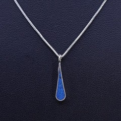 18”, vintage sterling silver 925 box necklace sodalite inlay teardrop pendant