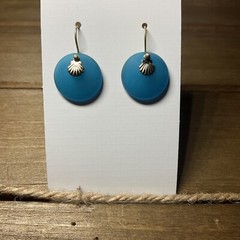 Blue Sea Glass Earrings 18mm Matte Gold French Hook