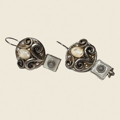 Michal Golan Filigree Mother of Pearl Drop Earrings Signed