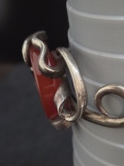 Artisan Fork Bracelet With Large Red-Agate/Carnelian Stone Silverplate