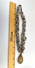 Boho Shell Necklace Unakite Stone Pendant Artisan Beach Statement Necklace