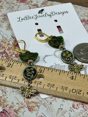 Boho Whimsical Green Czech Glass Bee Charm Romantic OOAK Dangle Earrings Gift